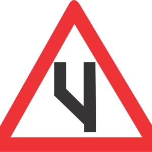 Beginning of dual roadway (to left) road sign (W119)