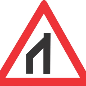 End of dual roadway (to right) road sign (W116)