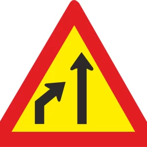 Left lane ends Temporary road sign (TW215)