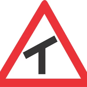 Skew T-Junction (Left) road sign (W106)